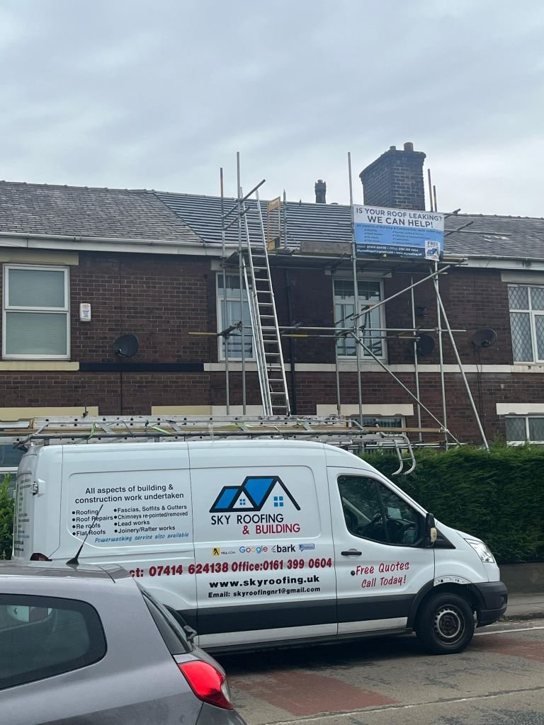 Roof slate replacement and repairs, red brick terrace — Before