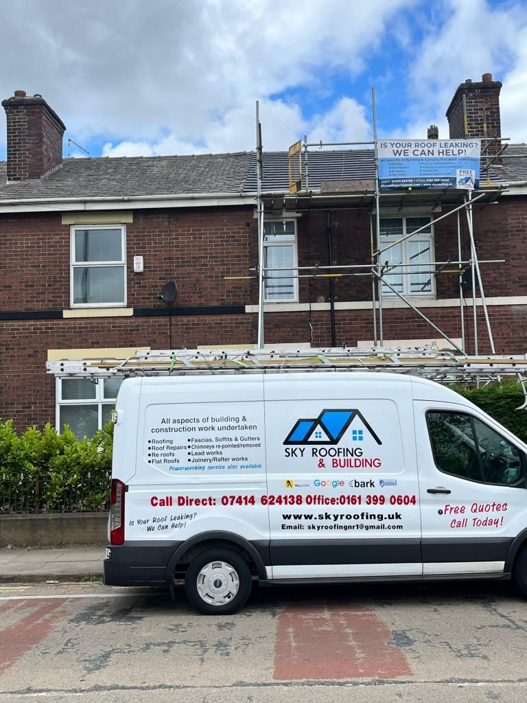 Roof slate replacement and repairs, red brick terrace — After